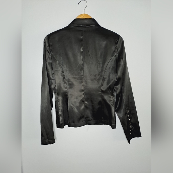 Jacket, black, rhinestones, jewel buttons, three buttons, shiny fabric - Picture 3 of 10